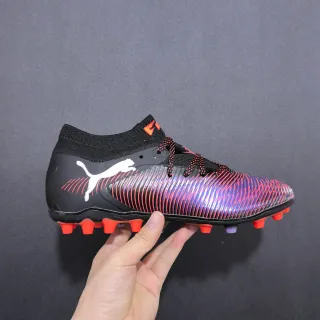 Puma Future Z Black Orange Sock-Fit Knit Collar Ridged Iridescent Forefoot Firm-Ground Soccer Shoes