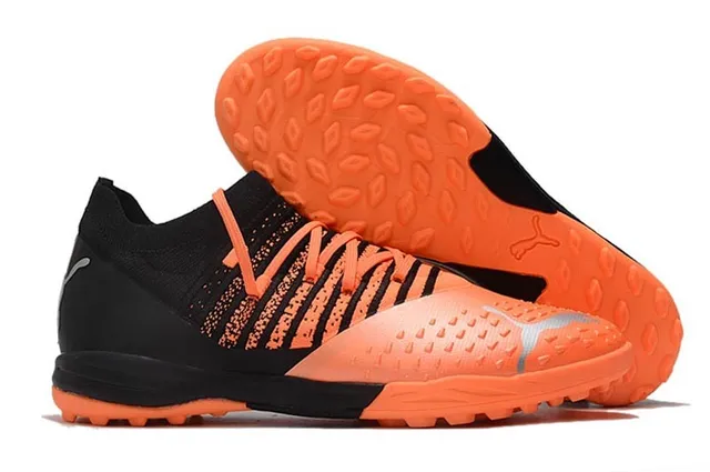 Puma Future Z কমলা সবুজ নিট উপর ছিদ্রযুক্ত বায়োচ্ছায়া টার্ফ ফুটবল জুতা 2