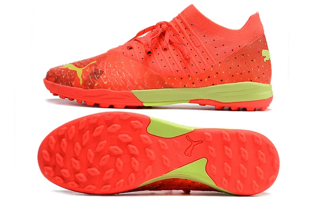 Puma Future Z কমলা সবুজ নিট উপর ছিদ্রযুক্ত বায়োচ্ছায়া টার্ফ ফুটবল জুতা 16