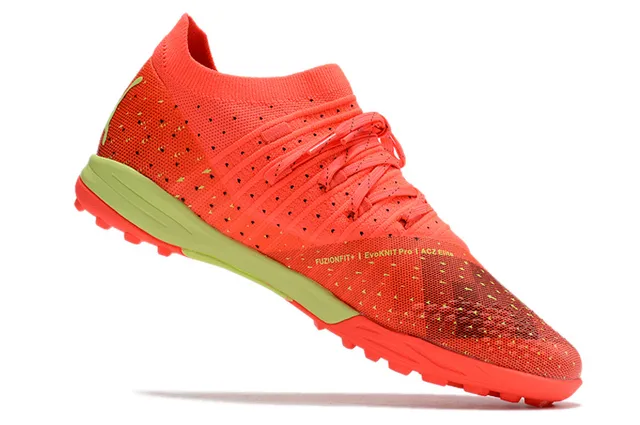 Puma Future Z কমলা সবুজ নিট উপর ছিদ্রযুক্ত বায়োচ্ছায়া টার্ফ ফুটবল জুতা 17