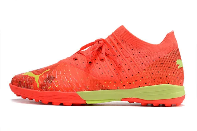 Puma Future Z কমলা সবুজ নিট উপর ছিদ্রযুক্ত বায়োচ্ছায়া টার্ফ ফুটবল জুতা 19