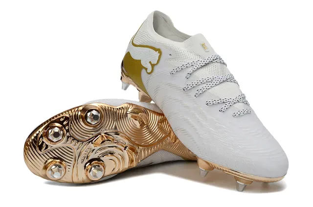 Puma Future Z Botas de fútbol blancas y doradas para terreno firme 4