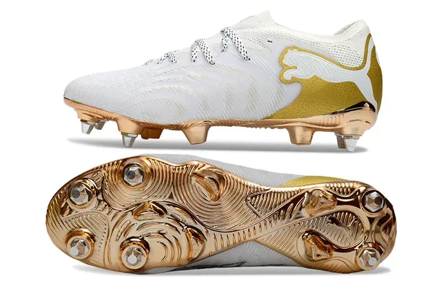 Puma Future Z Botas de fútbol blancas y doradas para terreno firme 6