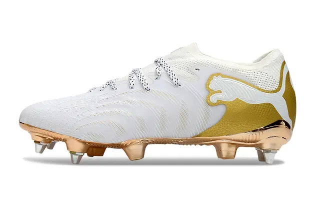 Puma Future Z Botas de fútbol blancas y doradas para terreno firme 7
