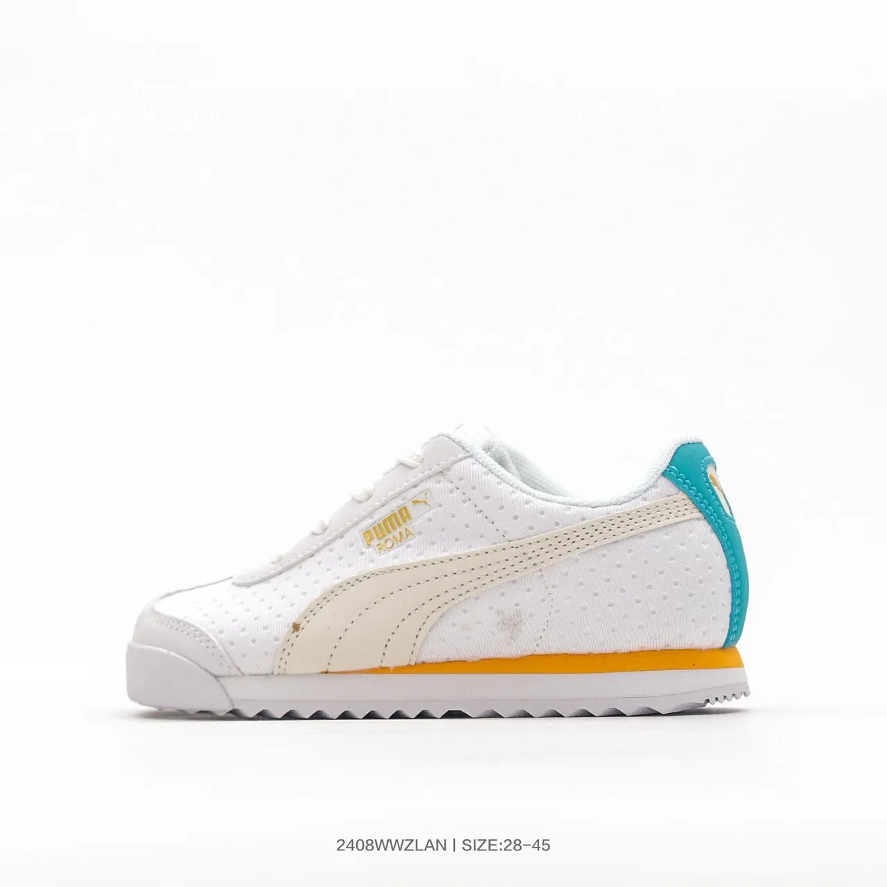 Puma Roma White Cream Teal Yellow Lifestyle Sneakers 9