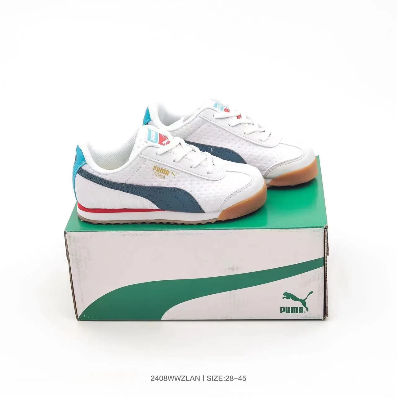 Puma Roma White Cream Teal Yellow Lifestyle Sneakers 11
