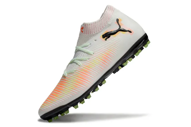 Puma Branco Laranja Alto Ajuste Calcetim Franjas Dinâmicas Parte Superior Grama Sapatos de Futebol 3