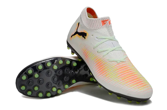 Puma Branco Laranja Alto Ajuste Calcetim Franjas Dinâmicas Parte Superior Grama Sapatos de Futebol 4