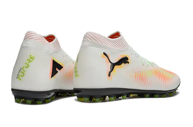 Puma Branco Laranja Alto Ajuste Calcetim Franjas Dinâmicas Parte Superior Grama Sapatos de Futebol 5