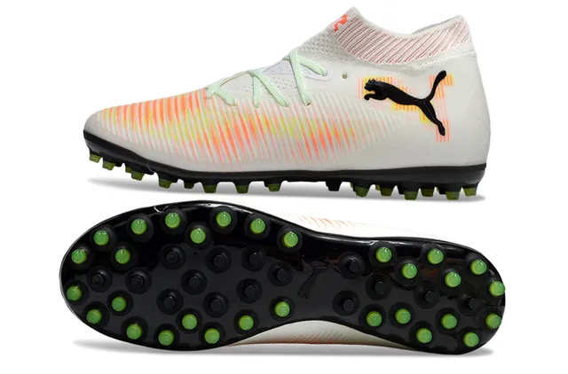 Puma Branco Laranja Alto Ajuste Calcetim Franjas Dinâmicas Parte Superior Grama Sapatos de Futebol 6