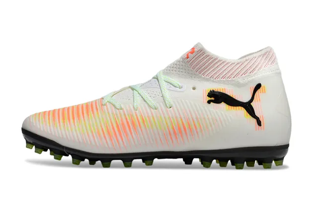 Puma Branco Laranja Alto Ajuste Calcetim Franjas Dinâmicas Parte Superior Grama Sapatos de Futebol 7