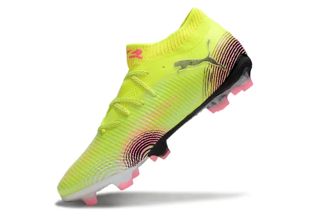Puma Amarelo Rosa Parte superior sintética ribeteada Colar tipo meia Solo firme Sapatos de futebol 3