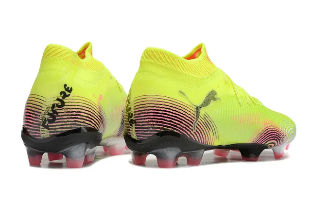 Puma Amarelo Rosa Parte superior sintética ribeteada Colar tipo meia Solo firme Sapatos de futebol 5