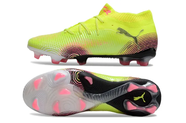 Puma Amarelo Rosa Parte superior sintética ribeteada Colar tipo meia Solo firme Sapatos de futebol 6