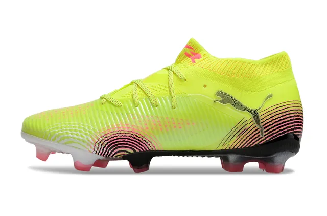 Puma Amarelo Rosa Parte superior sintética ribeteada Colar tipo meia Solo firme Sapatos de futebol 7
