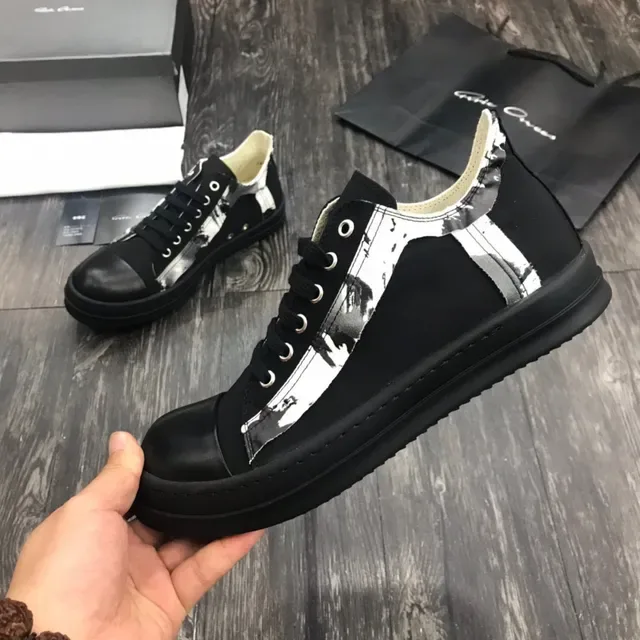 Rick Owens काला सफेद प्लेटफॉर्म सोल लेदर टो कैप लाइफस्टाइल स्नीकर 4