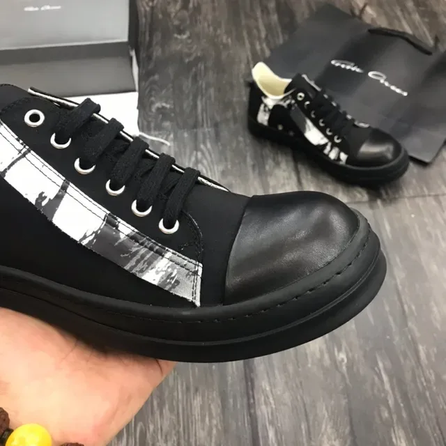 Rick Owens काला सफेद प्लेटफॉर्म सोल लेदर टो कैप लाइफस्टाइल स्नीकर 6