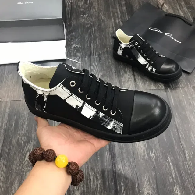Rick Owens काला सफेद प्लेटफॉर्म सोल लेदर टो कैप लाइफस्टाइल स्नीकर 7