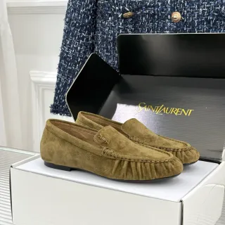Saint Laurent आर्मी ग्रीन ब्लैक सूड मॉक-टो लोअफर