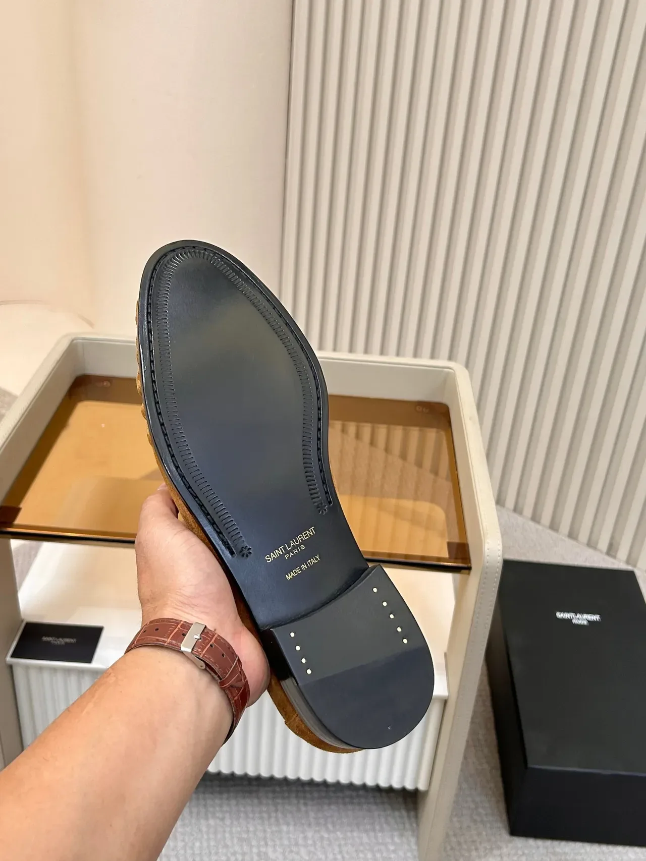 Saint Laurent Loafer Marrom Preto Camurça Plissada Vamp Loafer 2