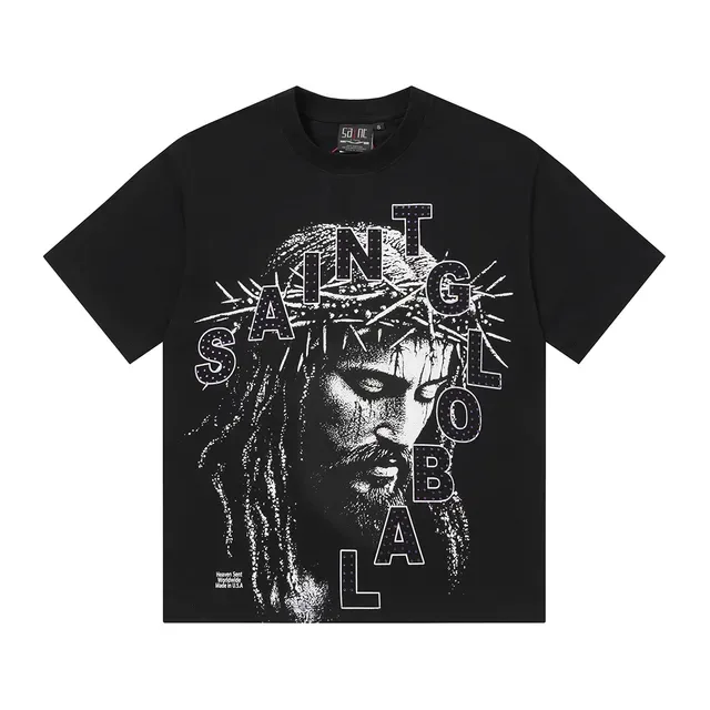 Camiseta preta Saint Laurent com estampa gráfica Saint 6