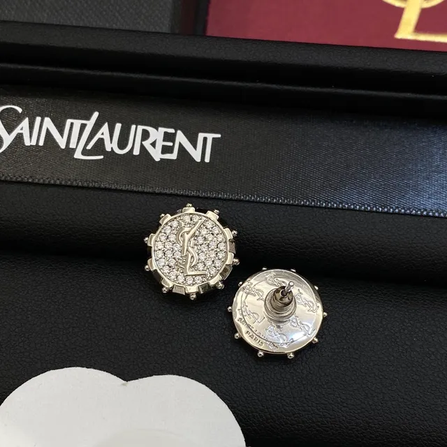 Saint Laurent 银色白色Pavé水晶带钉镶边项链 2