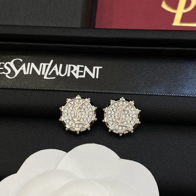 Saint Laurent 银色白色Pavé水晶带钉镶边项链 3