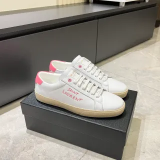 Saint Laurent White Pink Leather Upper Embroidered Logo Lifestyle Sneakers