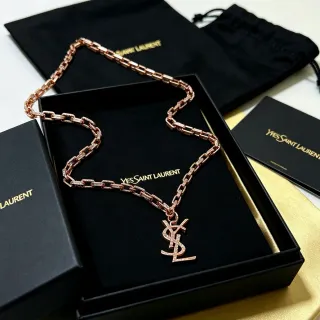 सेंट लॉरेंट YSL चेन नेकलेस गुलाबी सोना पावे क्रिस्टल नेकलेस