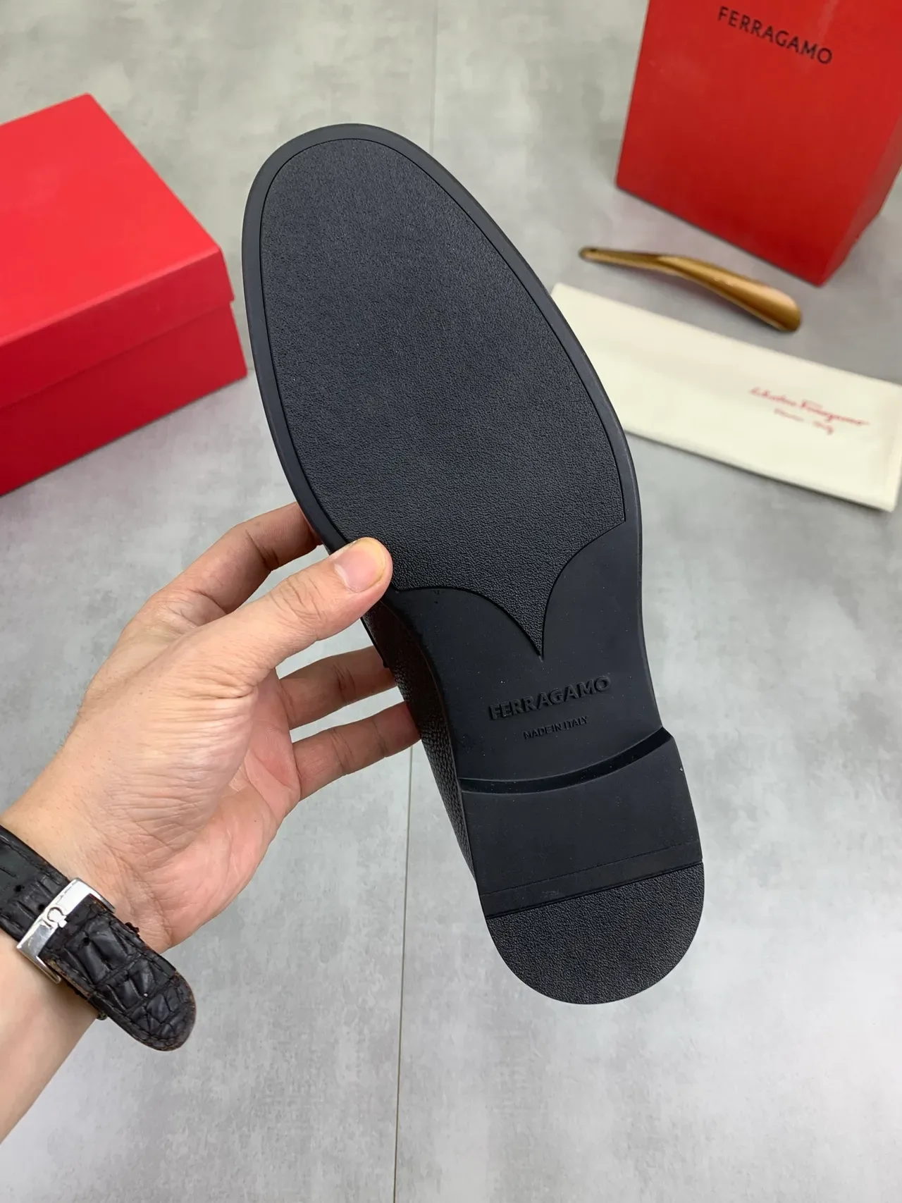 Salvatore Ferragamo Gancini Loafer Black Pebbled Leather Square Toe Loafers 3