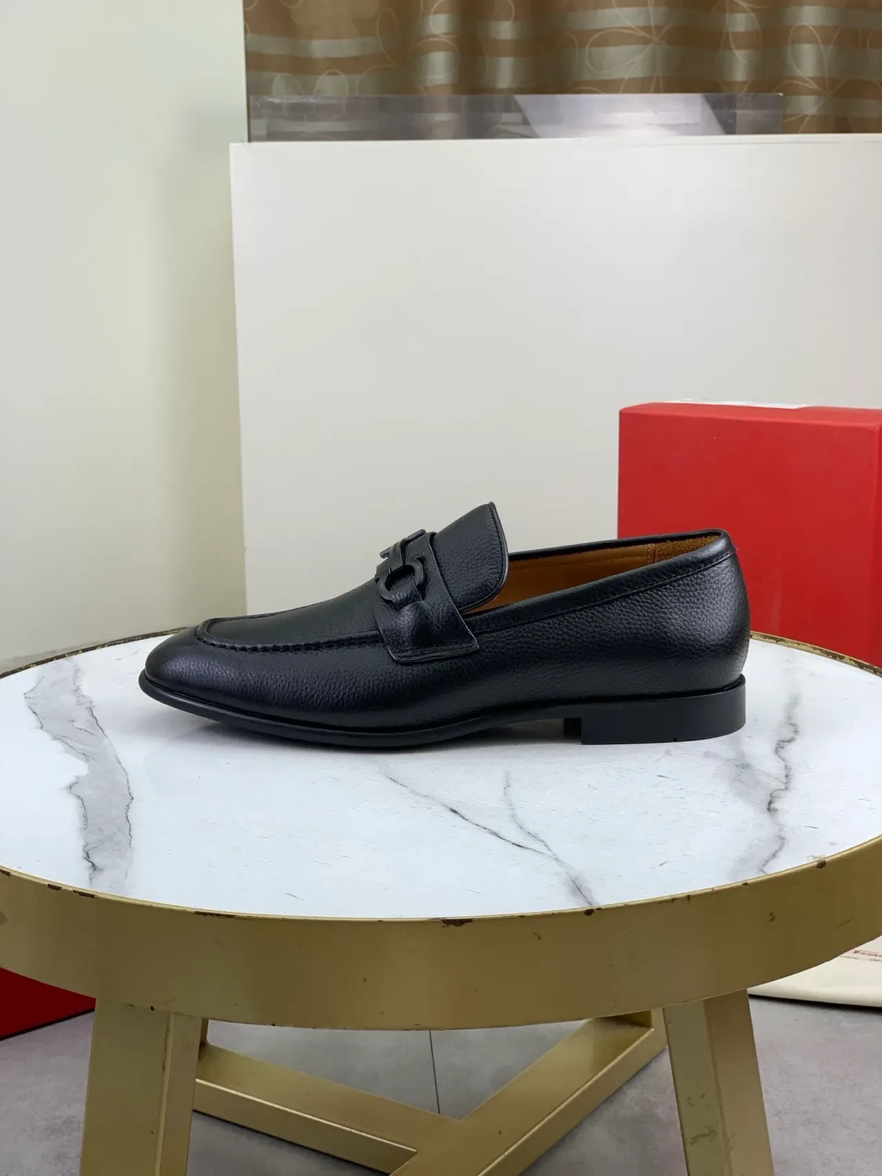 Salvatore Ferragamo Gancini Loafer Black Pebbled Leather Square Toe Loafers 5