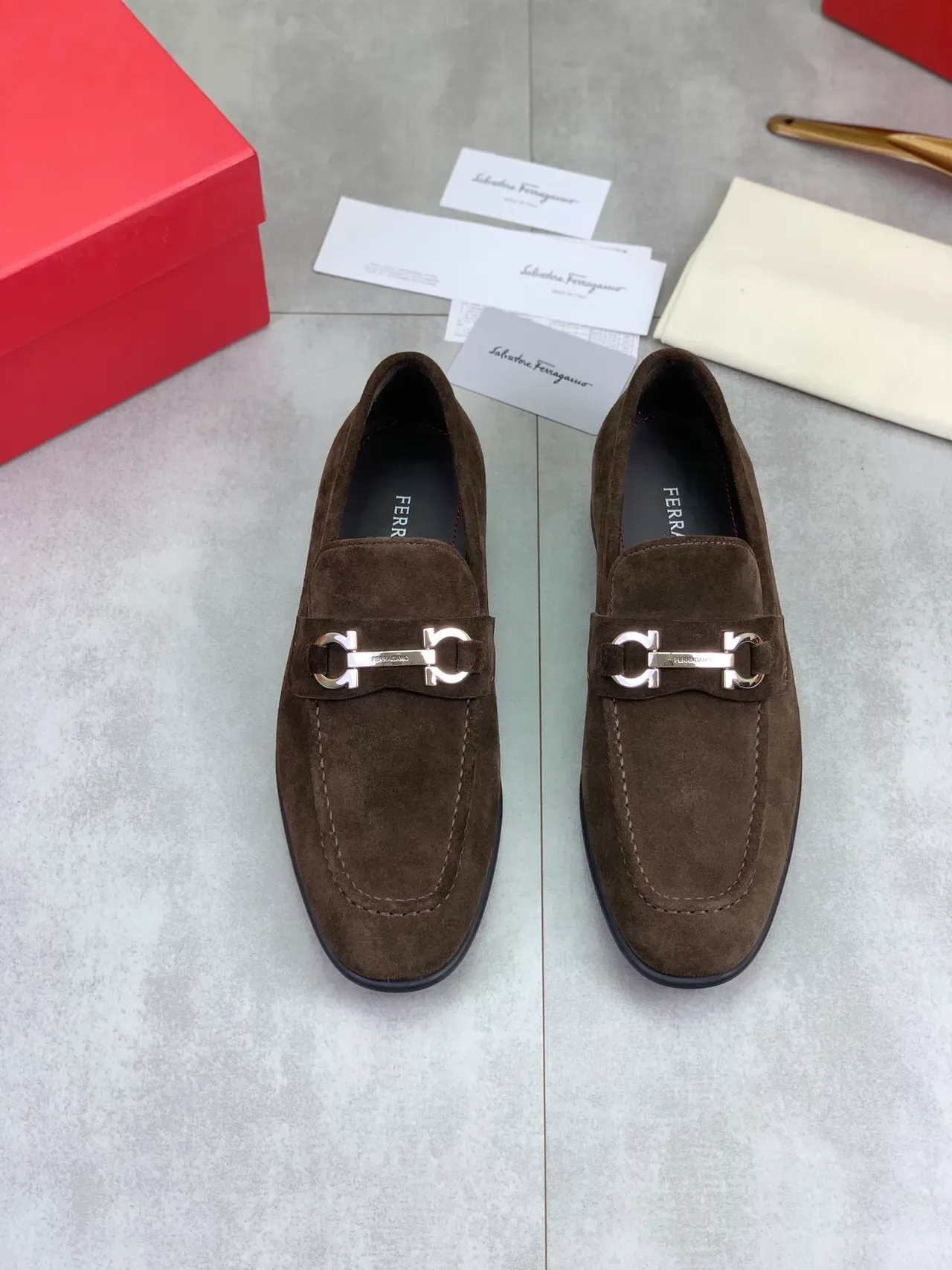 Salvatore Ferragamo Gancini Loafer Brown Suede Loafers 5