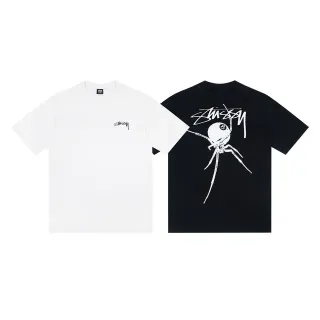 Stussy Spider सफेद और काला ग्राफिक टी-शर्ट