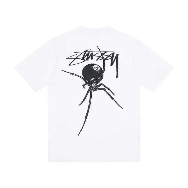 Stussy Spider सफेद और काला ग्राफिक टी-शर्ट 3