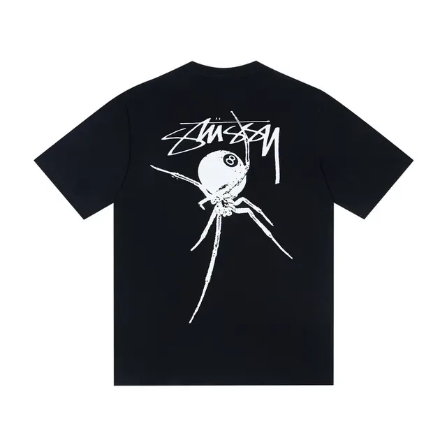 Stussy Spider सफेद और काला ग्राफिक टी-शर्ट 5
