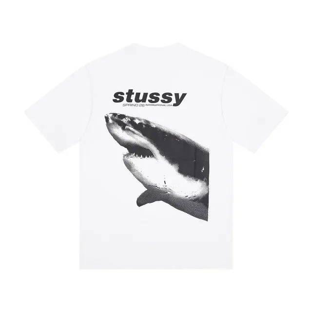 Camiseta gráfica Stussy Stock Logo branca e preta 4