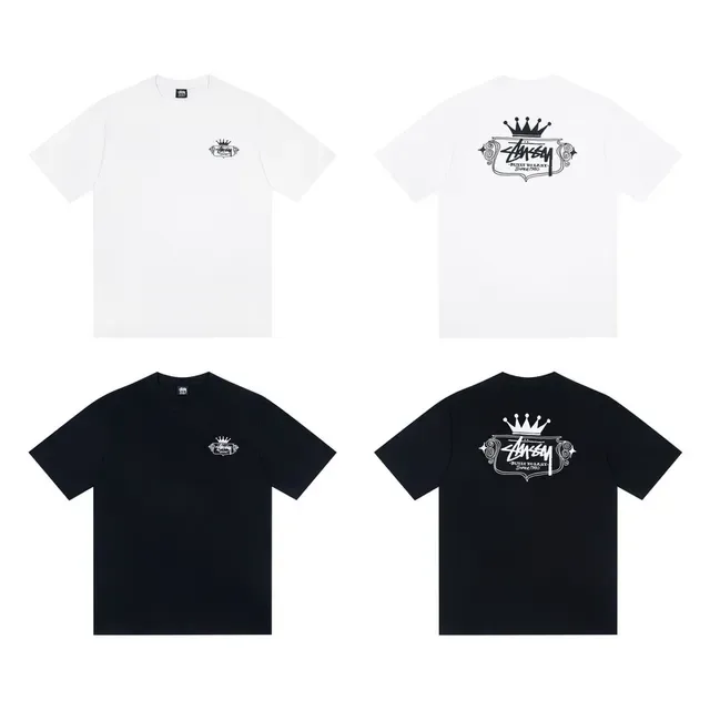 Camiseta Stussy blanco y negro estampado gráfico motivo corona 2