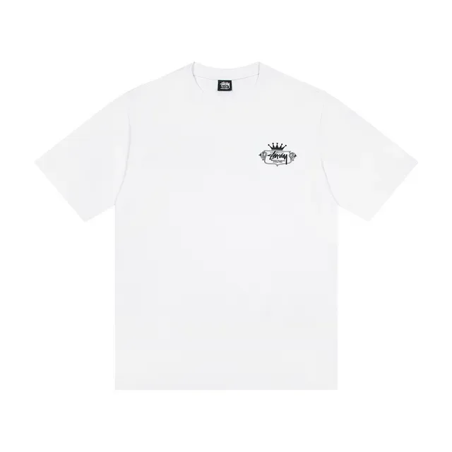 Camiseta Stussy blanco y negro estampado gráfico motivo corona 4