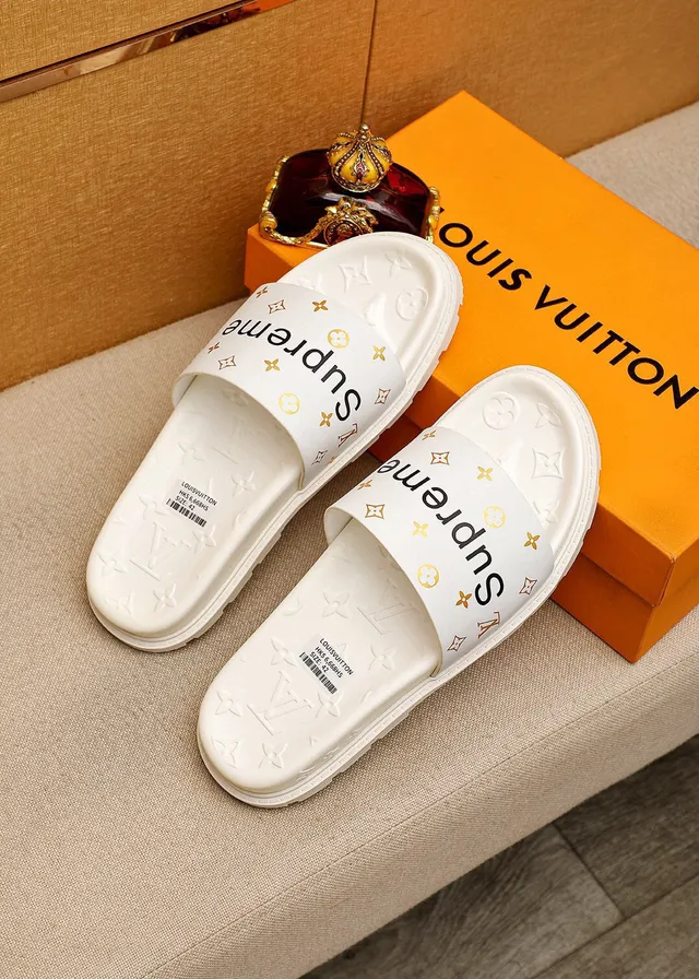 Supreme Slide White Gold Molded Rubber Sole Slippers 2