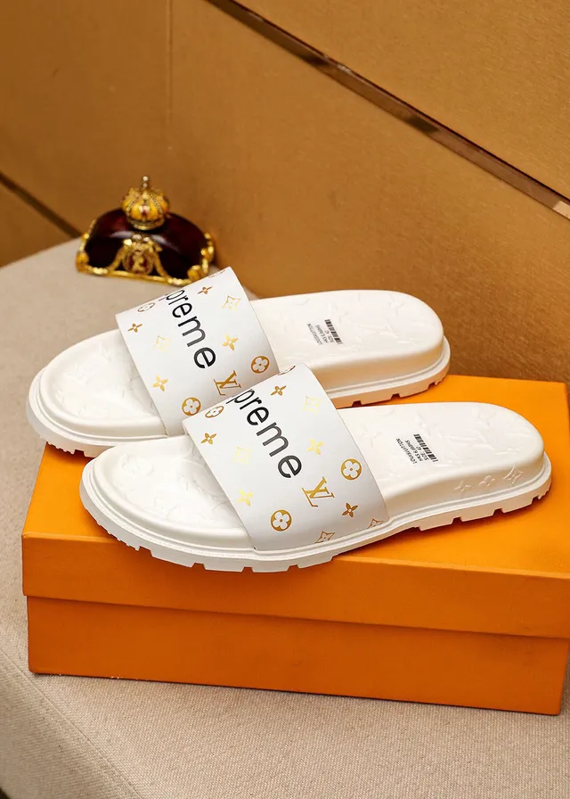 Supreme Slide White Gold Molded Rubber Sole Slippers 3
