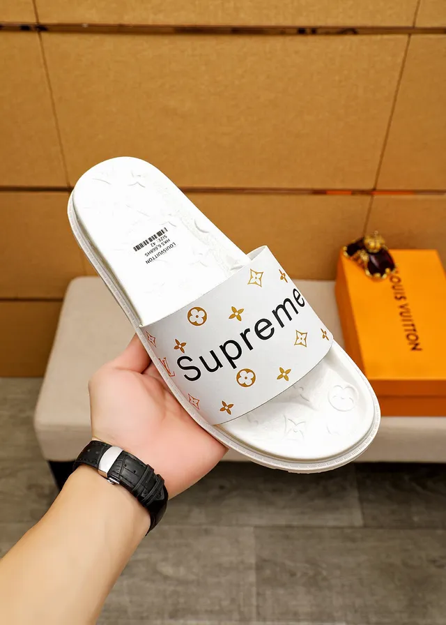 Supreme Slide White Gold Molded Rubber Sole Slippers 4