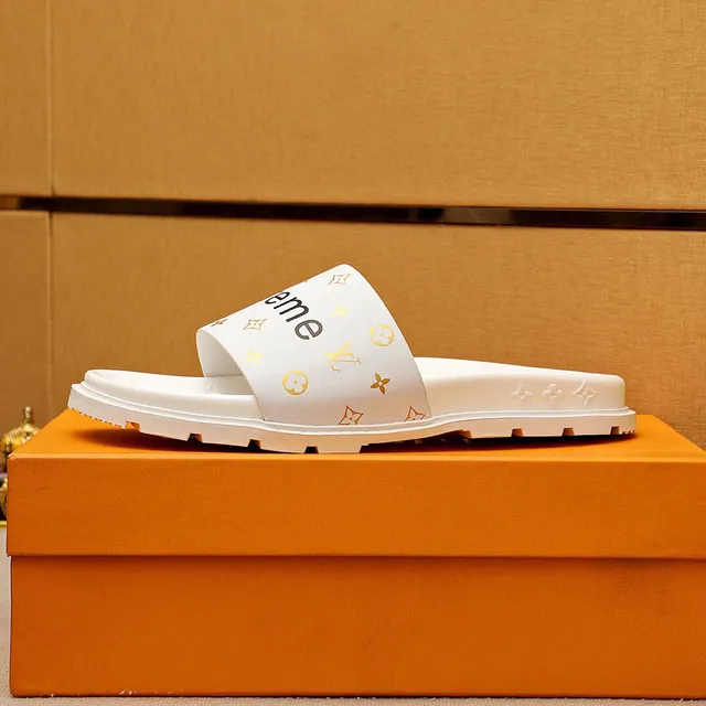 Supreme Slide White Gold Molded Rubber Sole Slippers 5