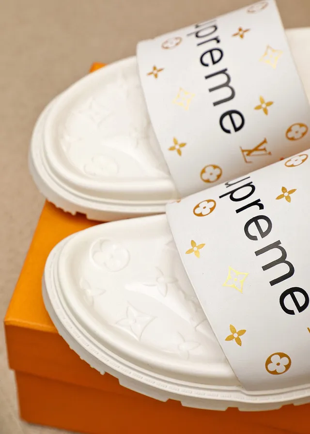 Supreme Slide White Gold Molded Rubber Sole Slippers 7