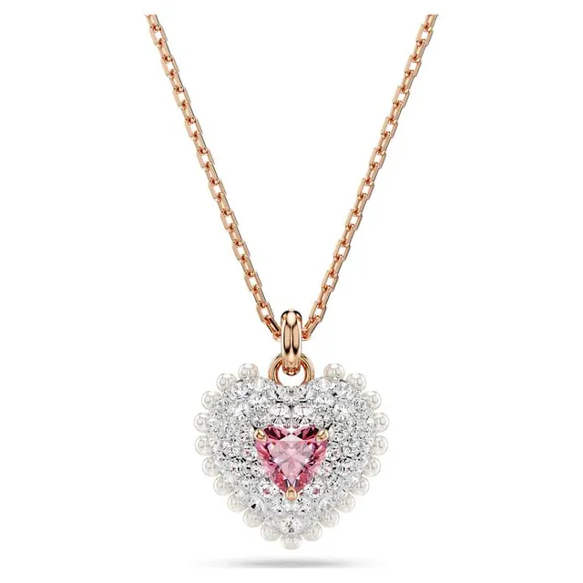 Swarovski Love Heart قلادة وردي कristal लون ذهبي 18