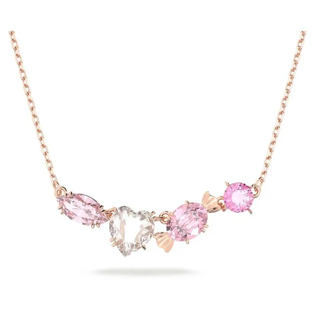 Swarovski Love Heart قلادة وردي कristal लون ذهبي 21