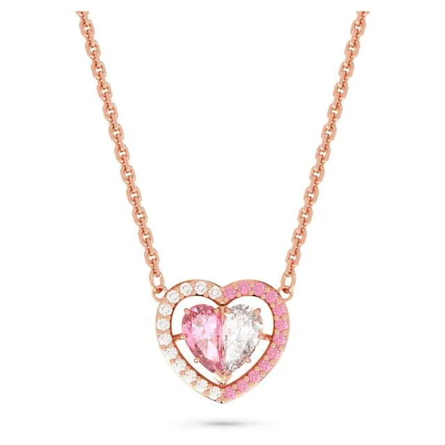 Swarovski Love Heart قلادة وردي कristal लون ذهبي 22
