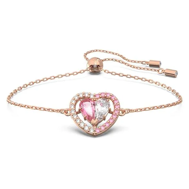 Swarovski Love Heart قلادة وردي कristal लون ذهبي 24