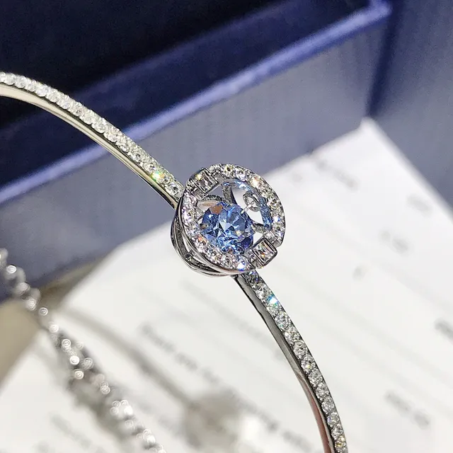 Swarovski Pulseira Banda Cristal-Pavé Halo Azul Prata 7