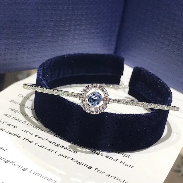 Swarovski Pulseira Banda Cristal-Pavé Halo Azul Prata 9