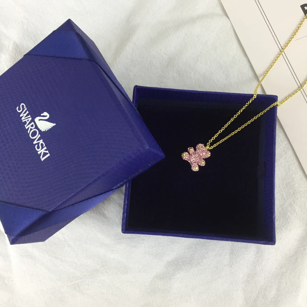 Swarovski Urso de Pelúcia Cristal Rosa Colar Dourado 2